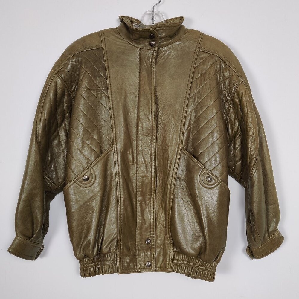 The Olde Hide House Acton Women's Jacket Sz 6 Olive Bomber Leather Wool Vintage
